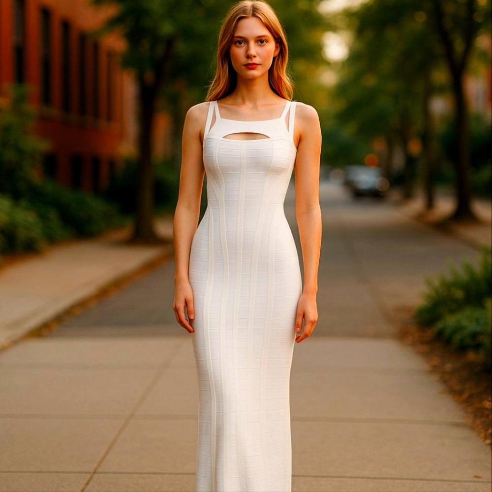 Herve Leger White  Alabaster Long Bandage Gown